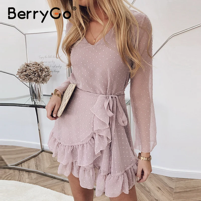 BerryGo/элегантное вечернее платье в горошек с оборками Повседневное однотонное