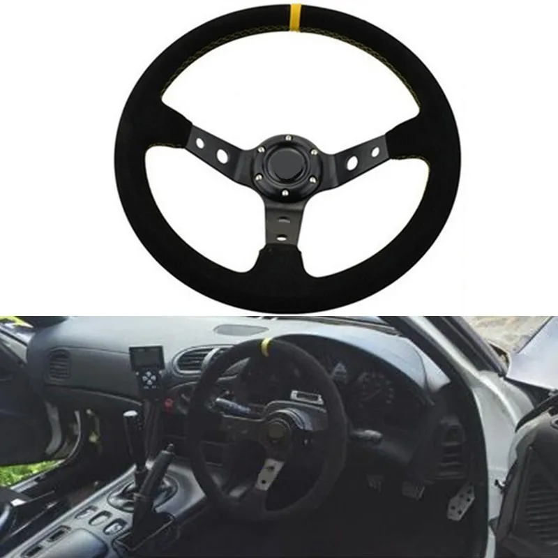 

Universal 14" Inches Racing Car Suede Leather Steering Wheel 350MM Deep Corn Rally Dish Sport Race Steering Wheels