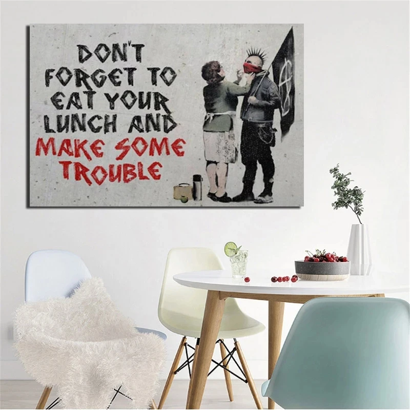 

Banksy Canvas Nordic Home Decor Graffiti Pictures HD Printed Make Some Trouble Paintings Living Room Wall Artwork Modular Framed