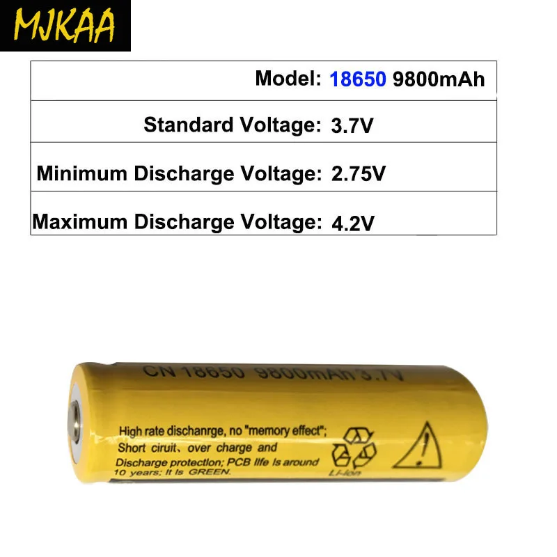 MJKAA 18650 аккумулятор 3,7 V 9800mAh литий-ионная аккумуляторная батарея для светодиодного фонарика
