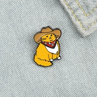 new cowboy cats enamel pin custom funny animal hat brooches shirt lapel bag cute badge cartoon kitten jewelry gift for friends