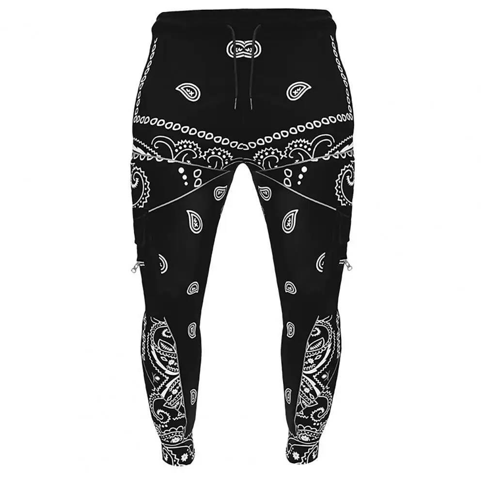 

Men Harem Pants Printed Multi Pockets Drawstring Ankle Tied Cargo Trousers for Sports