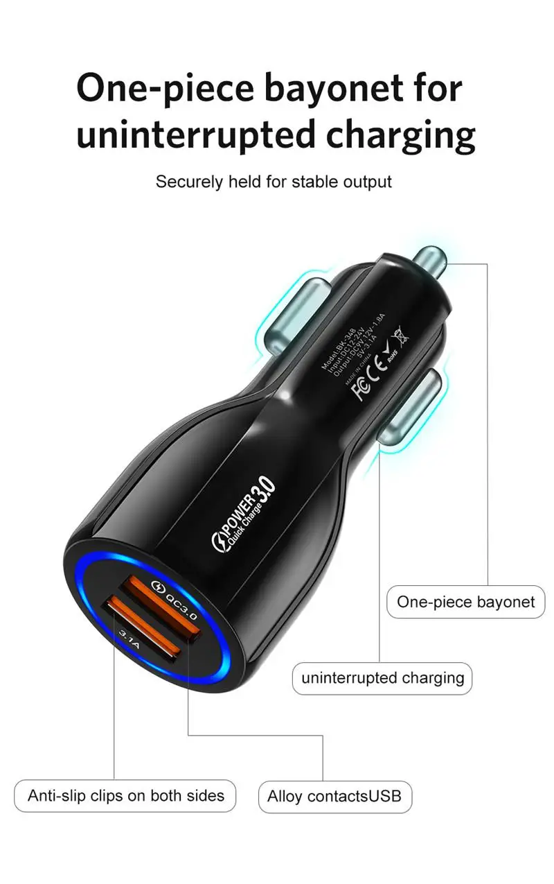 Car Charge USB QC 3.0 With LED Display Universal Mobile Phone Dual Charger Fast Charging Adapter for iPhone Huawei Nokia | Мобильные