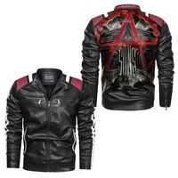 color matching fashion trend stand collar long sleeve zipper mosaic 3d printed youth motorcycle mens leather jacket