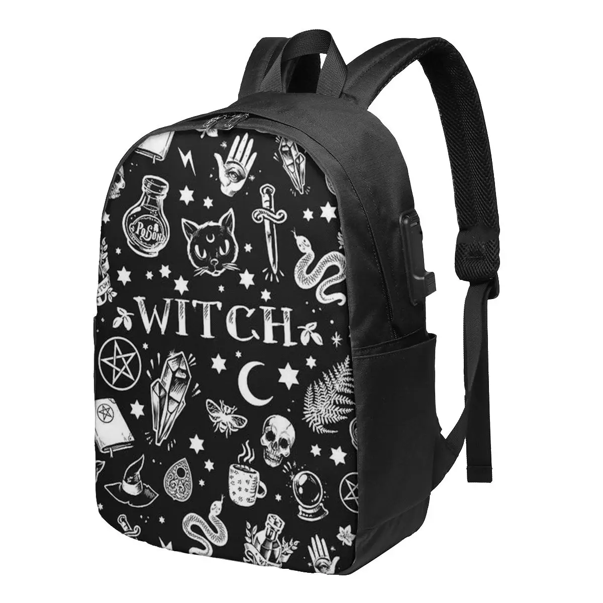 

Ведьмы шаблон рюкзаки Хэллоуин злой ужас уникальное зарядное устройство USB пригородный Рюкзак Мужские Прочные сумки