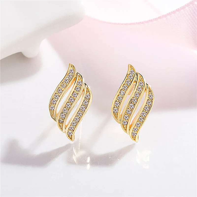 gold 9 пар, новая мода, корейские 3 ряда волн, Кристальные серьги, свадебные украшения для невесты, Помолвочные серьги, женские подарки, R-31 - Окраска металла: gold
