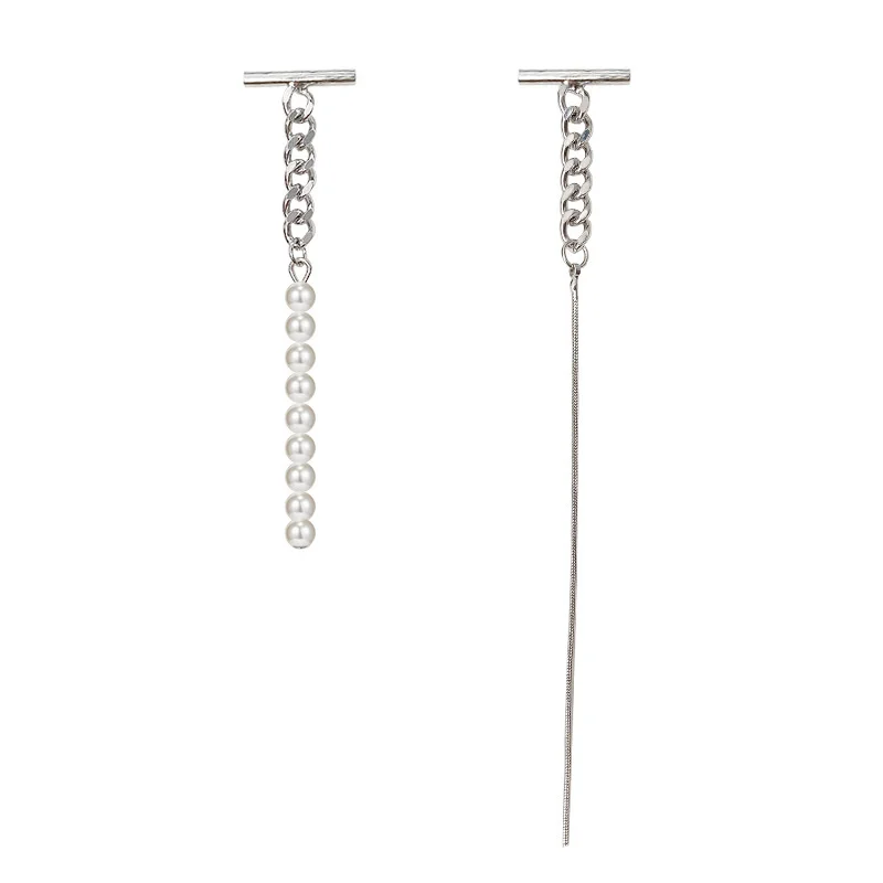 

Asymmetric Design Long Pearl Chain Silver Needle 2021 Casual Promotion Earrings for Girls Luxurious Party