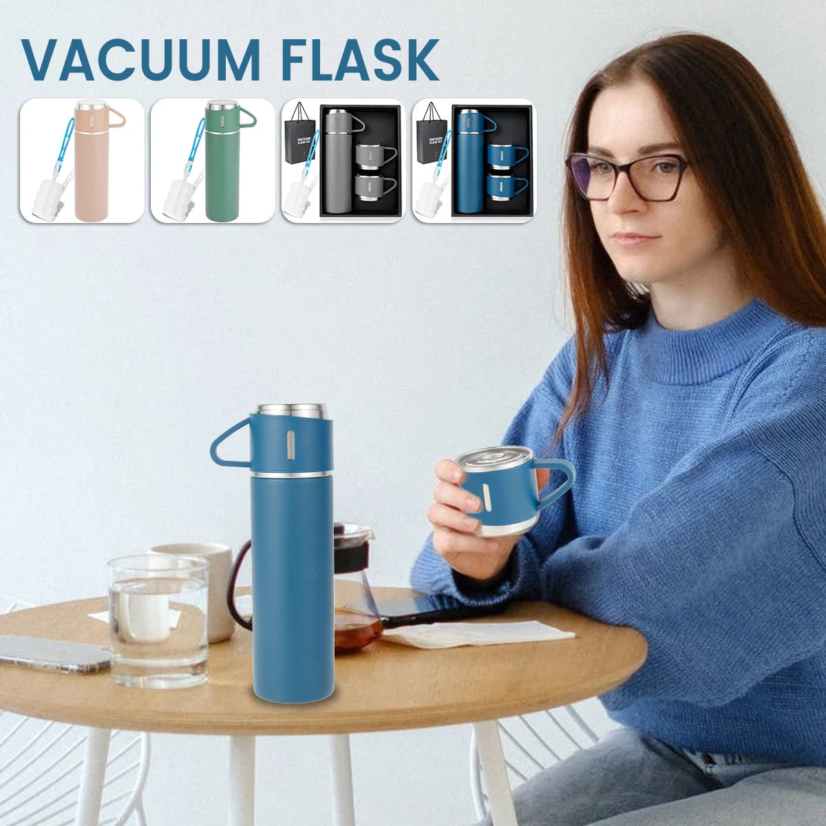 

Vacuum Flask 500ml 17.6oz Insulated Flask Double Walled Vacuum Flask Stainless Steel Thermo Bottle Cup for Coffee Tea Hot Drink