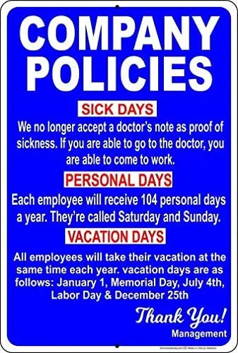 

Company Policies es Metal Sign Funny