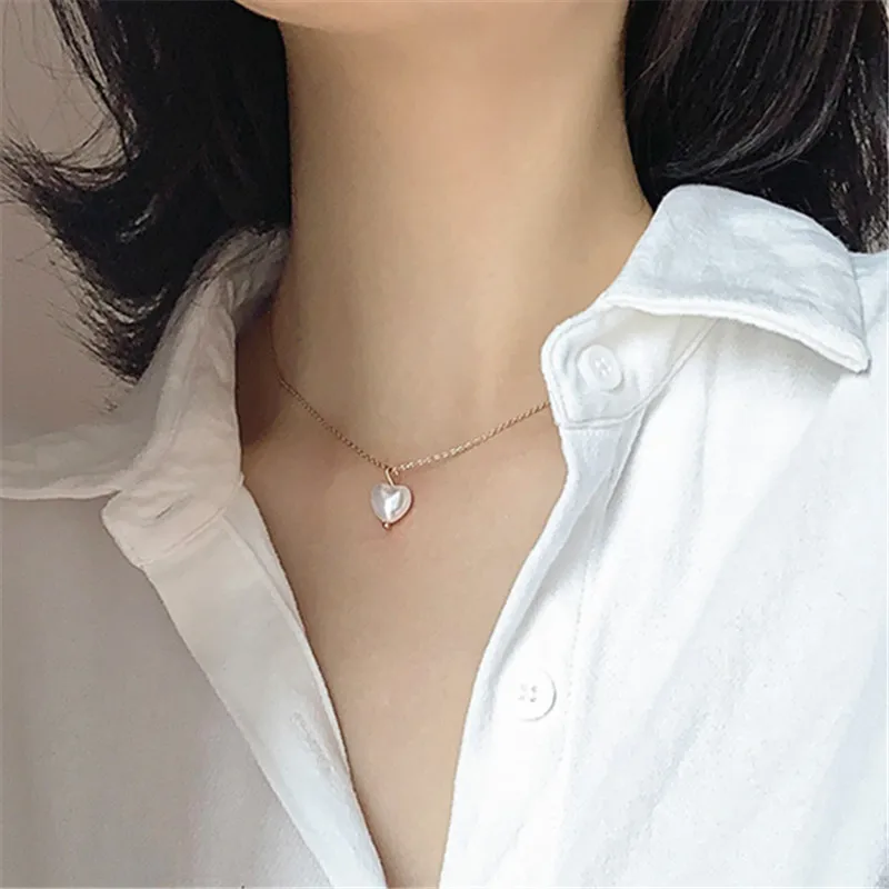 Женское Ожерелье с кулоном в форме сердца цепочка до ключицы жемчугом ювелирное
