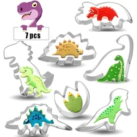 7pcs silver stainless steel dinosaur animal fondant cake cookie biscuit cutter decorating silicone mould dessert baking tool