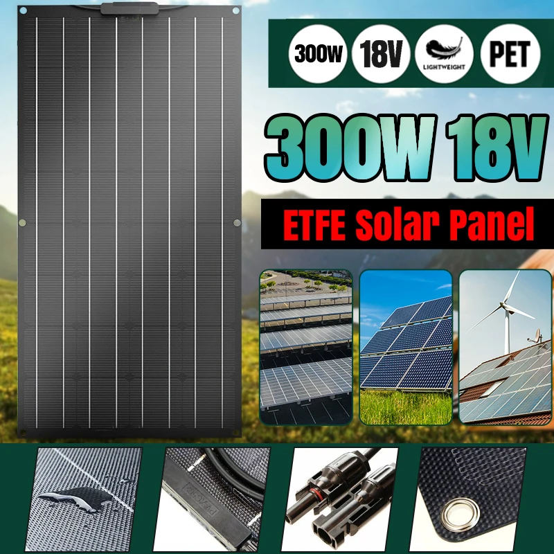

Комплект солнечной панели ETFE, 300 Вт, 12 В, полная монокристаллическая перезаряжаемая солнечная батарея, зарядное устройство, система питания ...