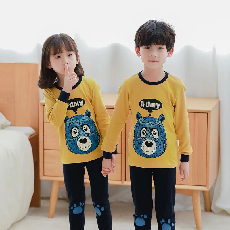 2019 Пижамный комплект для мальчиков и девочек из мультфильма Детская Хлопковая