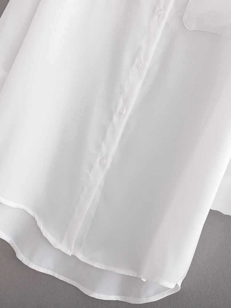 Женская Асимметричная блузка с длинным рукавом белая Повседневная Длинная