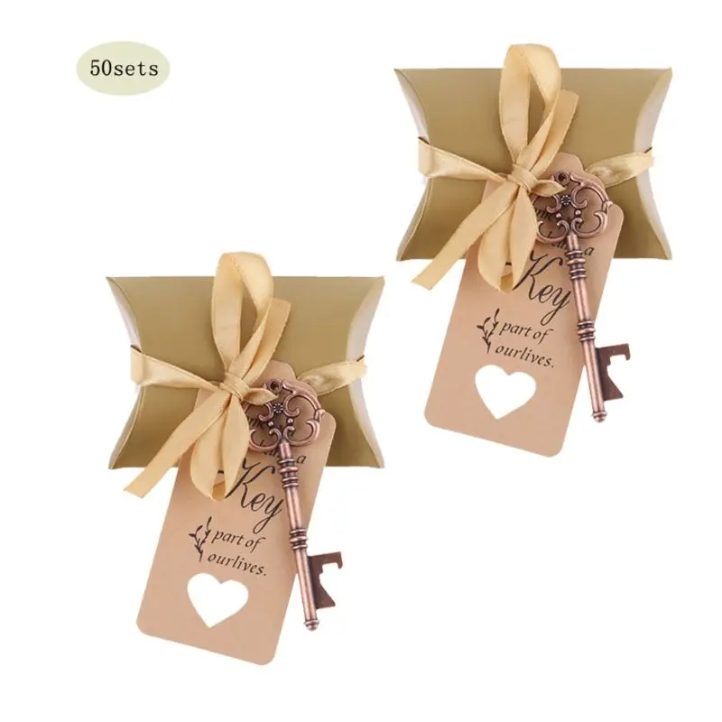 

M89A 50 Sets Wedding Party Key Bottle Opener with Tag Paper Candy Bag Gifts for Guests Souvenirs Decoration