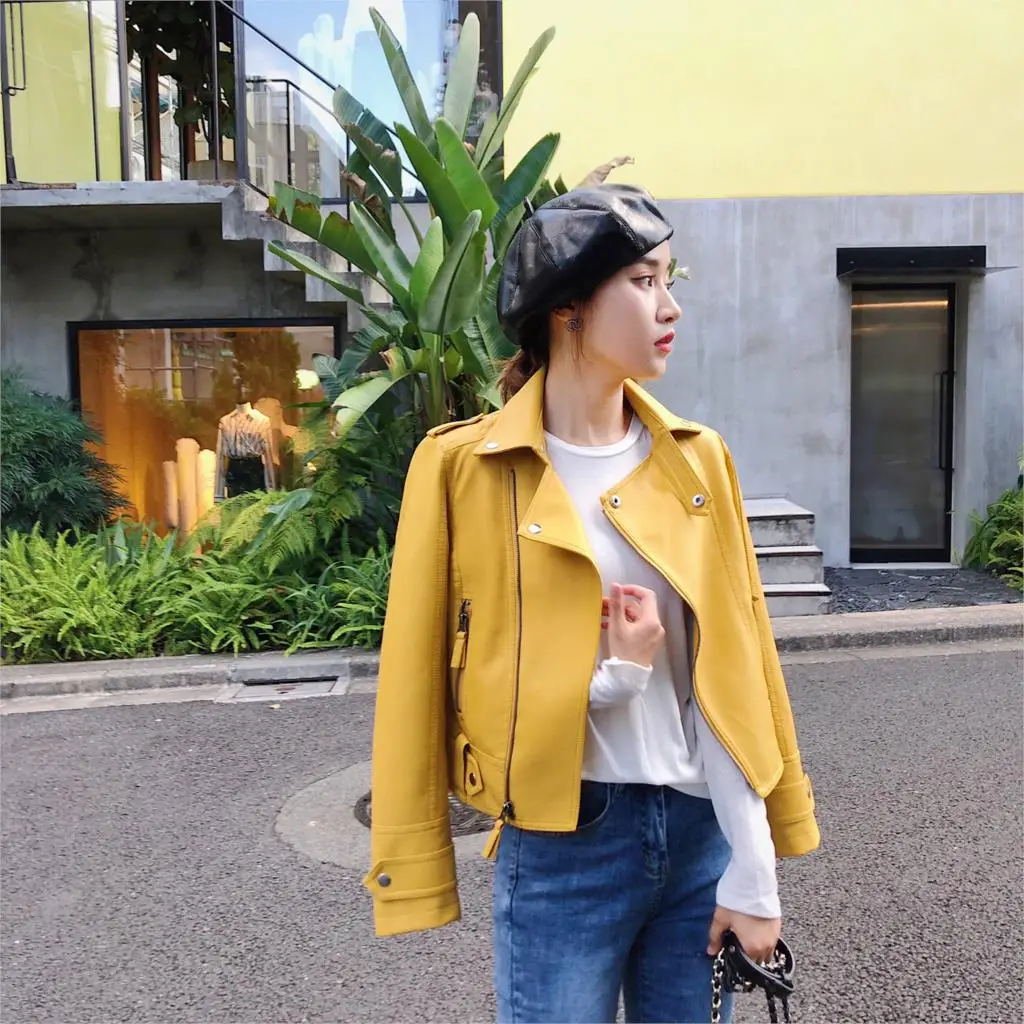 Мотоциклетная Женская куртка из искусственной кожи короткая байкерская женская