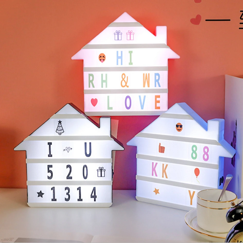 LED Night Light Box Lamp House / Heart Shaped 5V Letters Number Cards Combination Decoration Lamp Message Board Cinema Lightbox