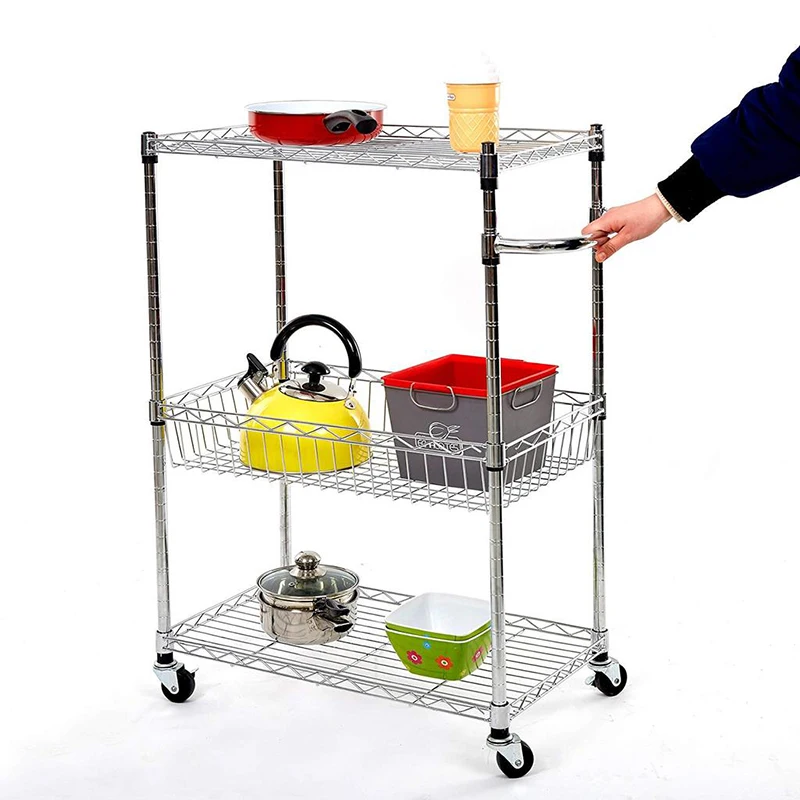 3-х слойная тележка для кухни с 4 колесами многофункциональная корзиной полками и