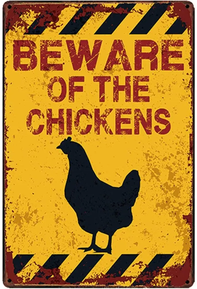 

Beware of The Chickens for Farm Retro Metal Tin Sign Plaque Poster Wall Decor Art Shabby Chic Gift