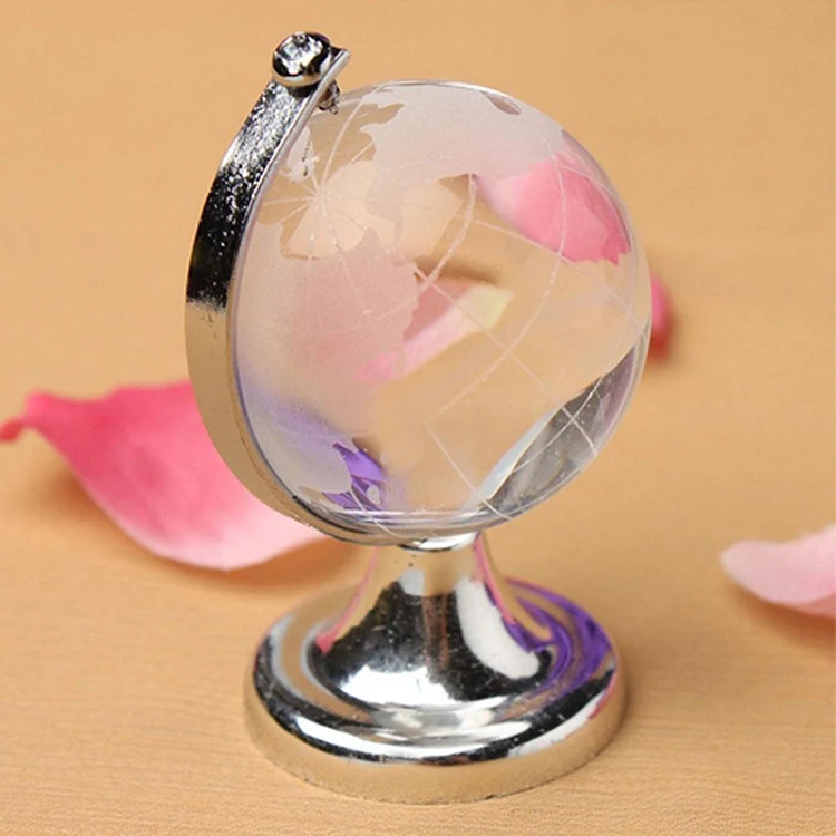 

Mini round globe world map crystal glass transparent stand desk decoration gift