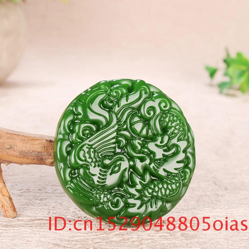 Натуральный зеленый китайский Нефритовый Дракон Феникс Подвеска Ожерелье