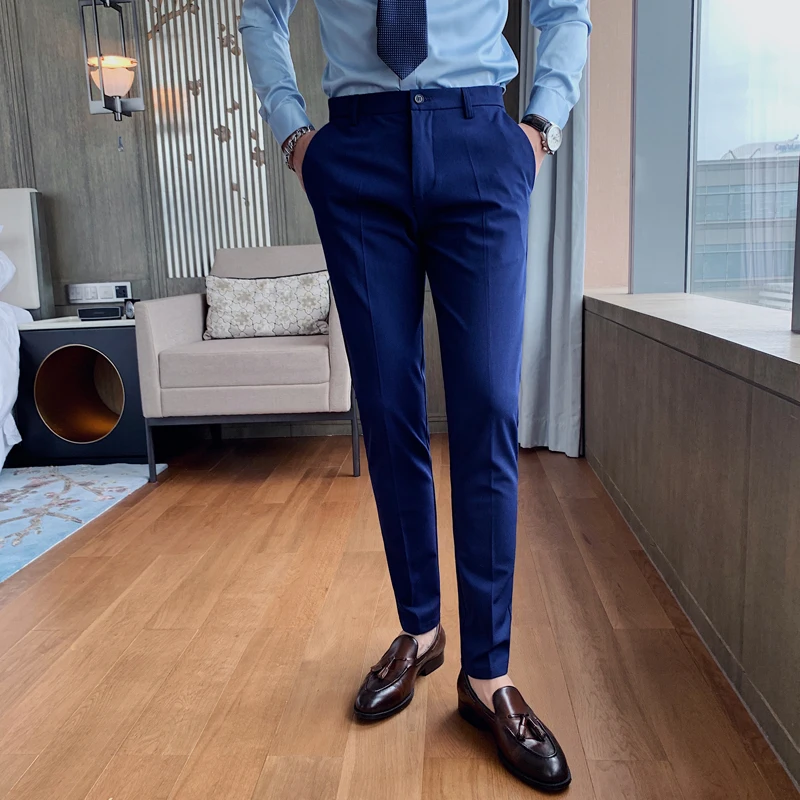 

Men Business Suit Pants Casual Trousers Pant Autumn Winter Solid Color Slim Fit Pantalon Homme Classique Formal Mens Clothing