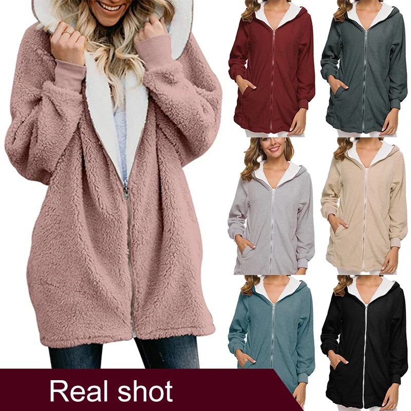 

2019 год, Осень-зима, овечья шерсть, на молнии, кардианское пальто, плюшевая толстовка, Свободное пальто в европейском стиле, однотонная женска...