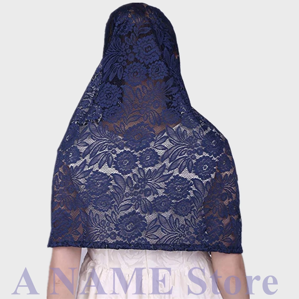 Кружевная католическая вуаль темно-синего цвета для церкви женский шарф-повязка