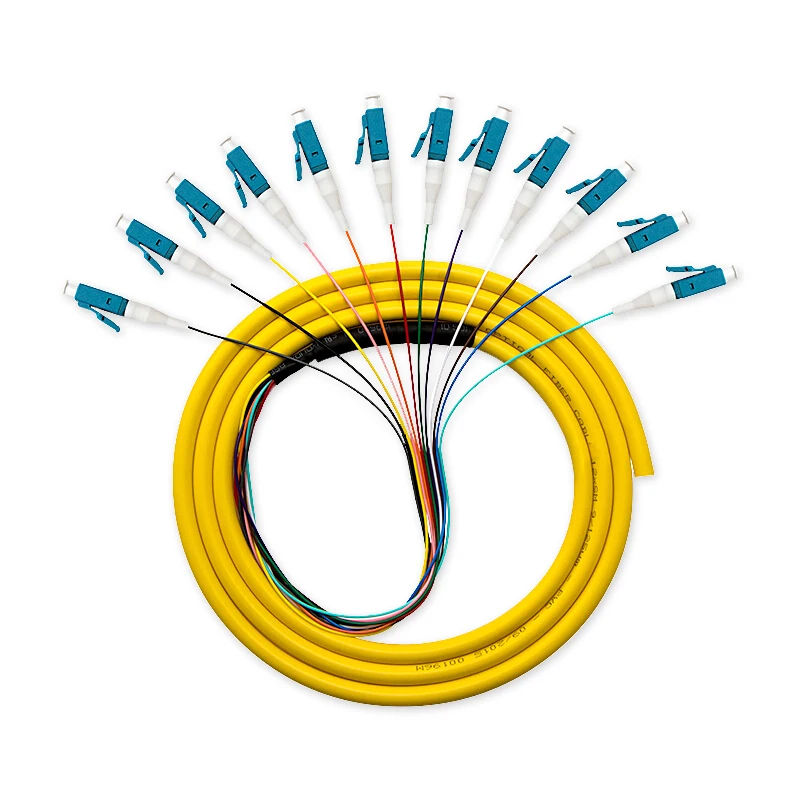 10Pcs/Lot 1.5m (5ft) LC UPC 12 Fibers OS2 Single Mode Bunch PVC (OFNR) 0.9mm Fiber Optic Pigtail