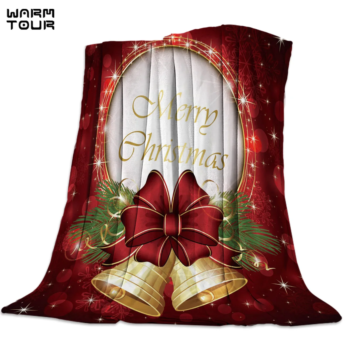 

Merry Christmas Bells Stars Red New Year Printed Nap Blanket Soft Comfortable Velvet Plush Christmas Blankets Warm Sofa Bed Shee