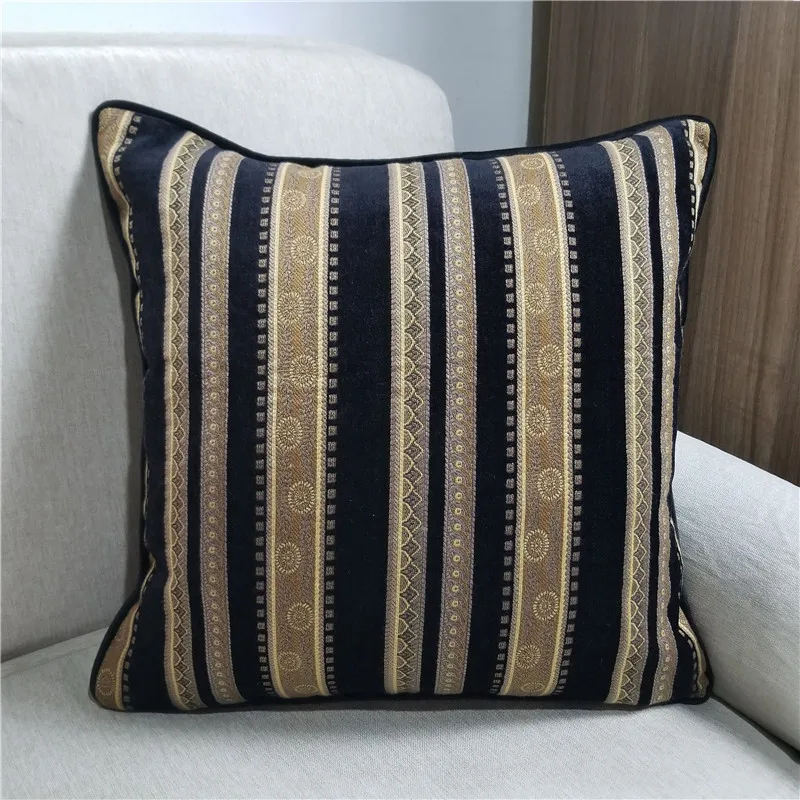 

Traditional Black Euro Stripes Design Chenille Woven Jacquard Decorative Pillows Case Sofa Chair Cushion Cover 45x45cm 1pc/lot