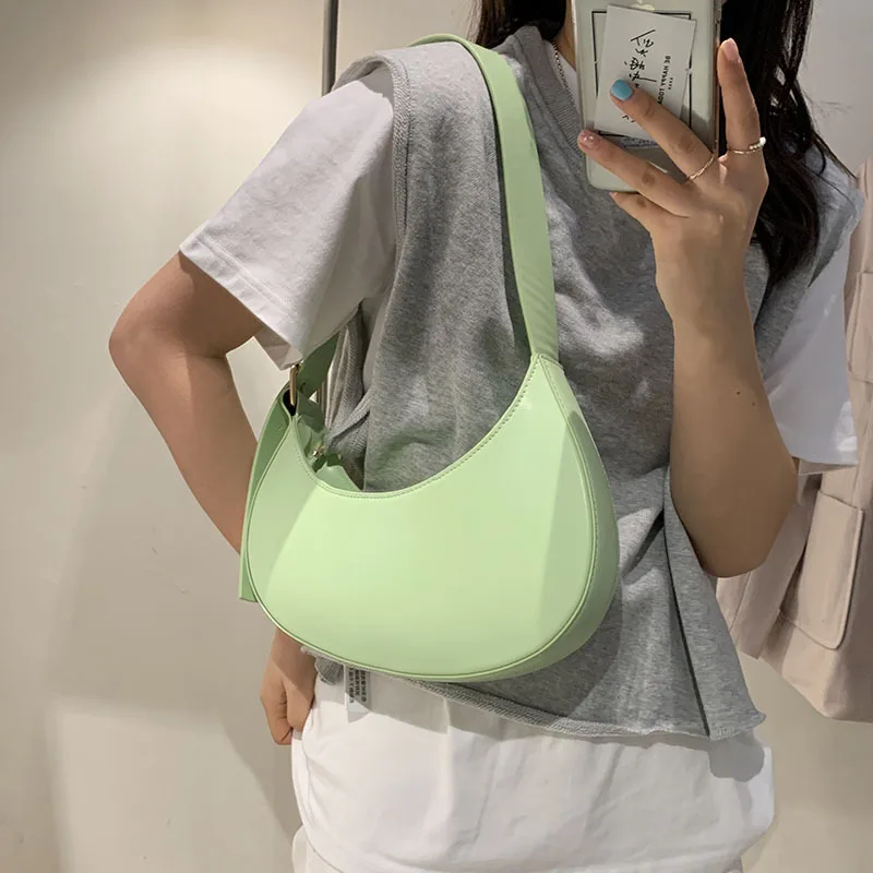 

S.IKRR Small Half-Moon PU Leather Crossbody Bags for Women 2021 Ladies Luxury Branded Trending Chain Underarm Shoulder Handbags