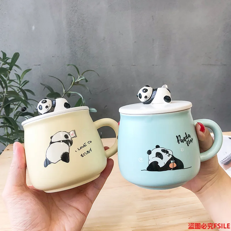 

400ML Three-dimensional Cartoon Panda Color Glaze Ceramic Cute Water Cup Male and Female Students Ins Literary Mug