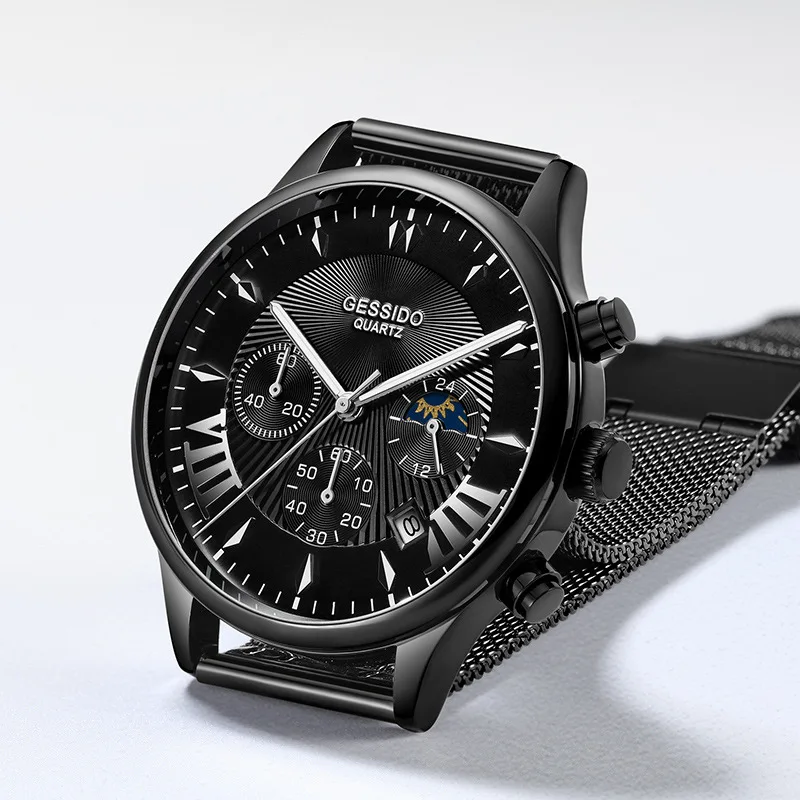 Хронограф спортивные мужские часы водонепроницаемые светящиеся звезды