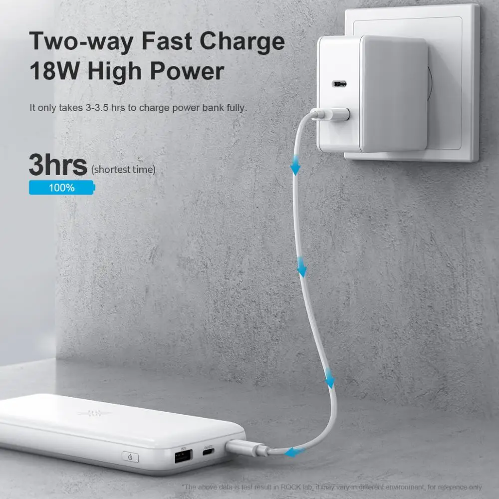 

ROCK 10000mAh Power Bank Qi Wireless Charge USB type c PD Fast Charging Powerbank Slim Portable External Battery Pack for iphone
