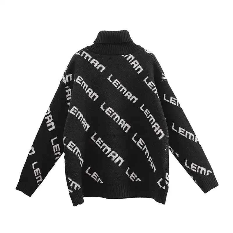 

Sweater men's autumn and winter thickened full of letters INS students high neck knitwear Korean loose bottoming shirt tide