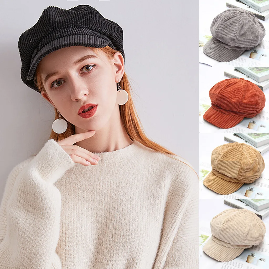 Осенние женские хлопковые береты зимние Восьмиугольные шапки полосатые