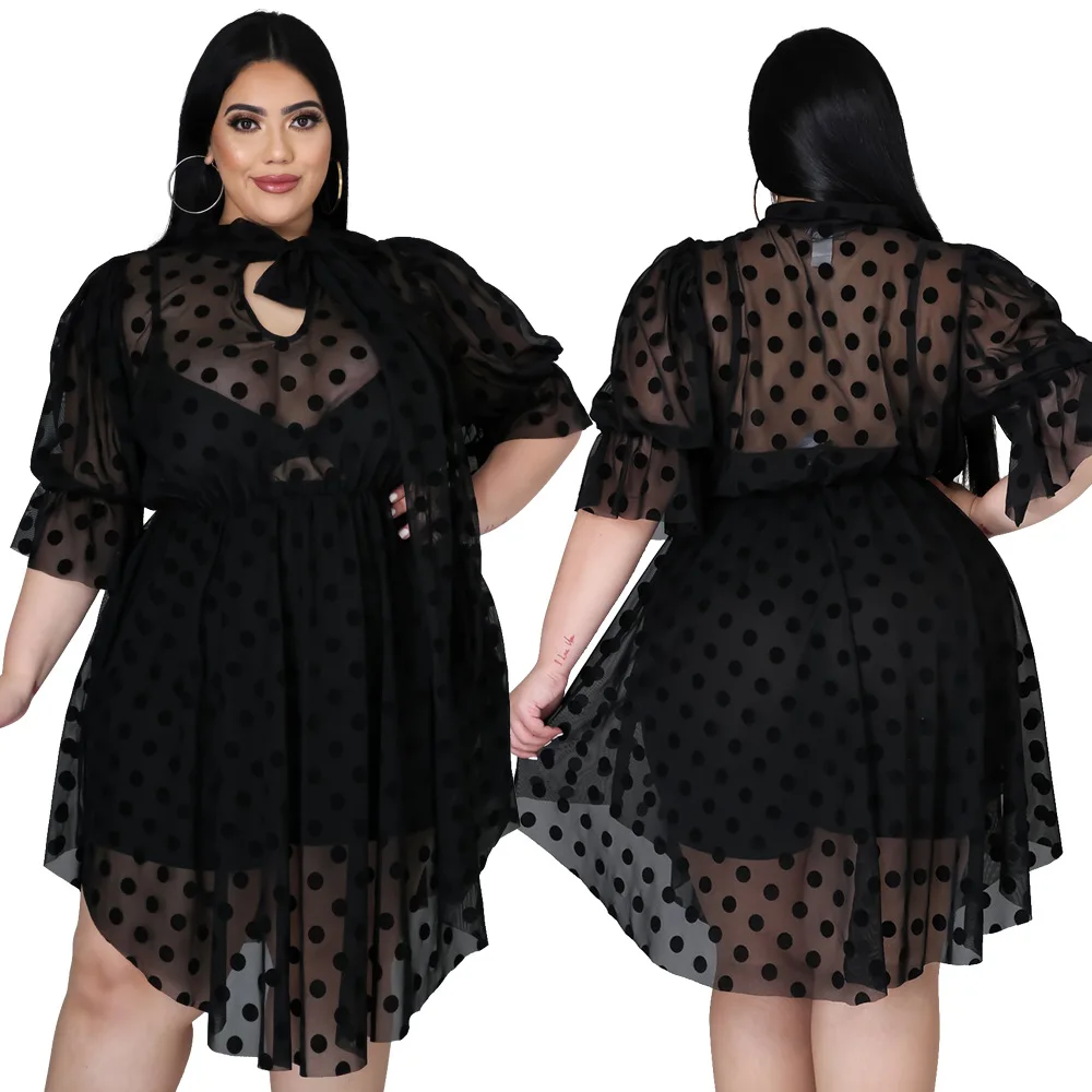 

Mesh Perspective Dress CY1582 Summer New Large Size Polka Dot Mesh Perspective Dress Women Do Not Include Inside Eam Dress