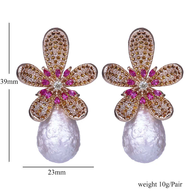 

XIUMEIYIZU Fashion Pearl Earrings Flower Design Wedding Engaged Pearl Big Drop Earring Anniversary Gift for Women Girlfriend Hot