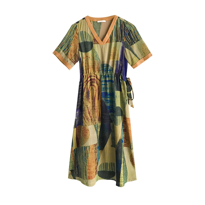 Платье женское длинное с V-образным вырезом приталенное элегантное модное платье