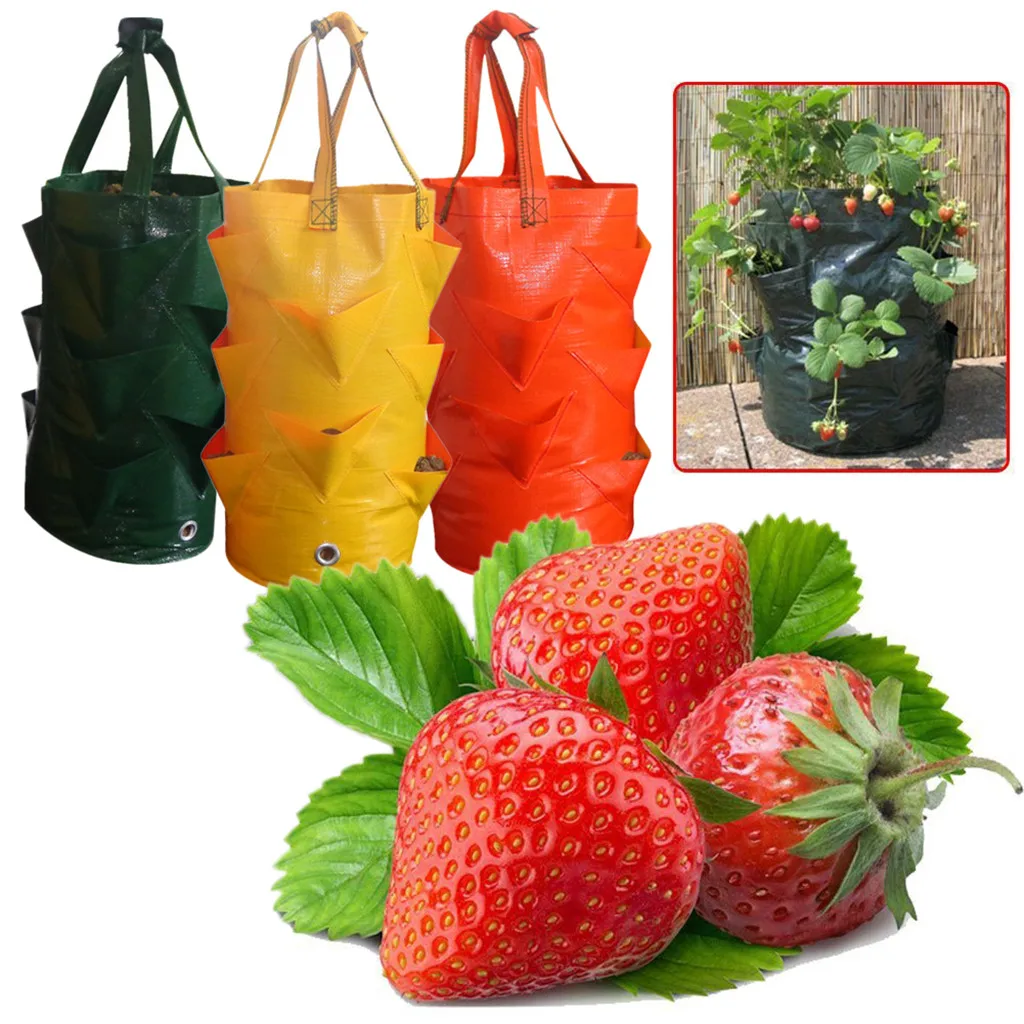 

Garden Outdoor Planting Grow Bag Strawberry Vertical Flower Herb Pouch Root Breathable Vegetable Round Reusable Pot Planter Bags
