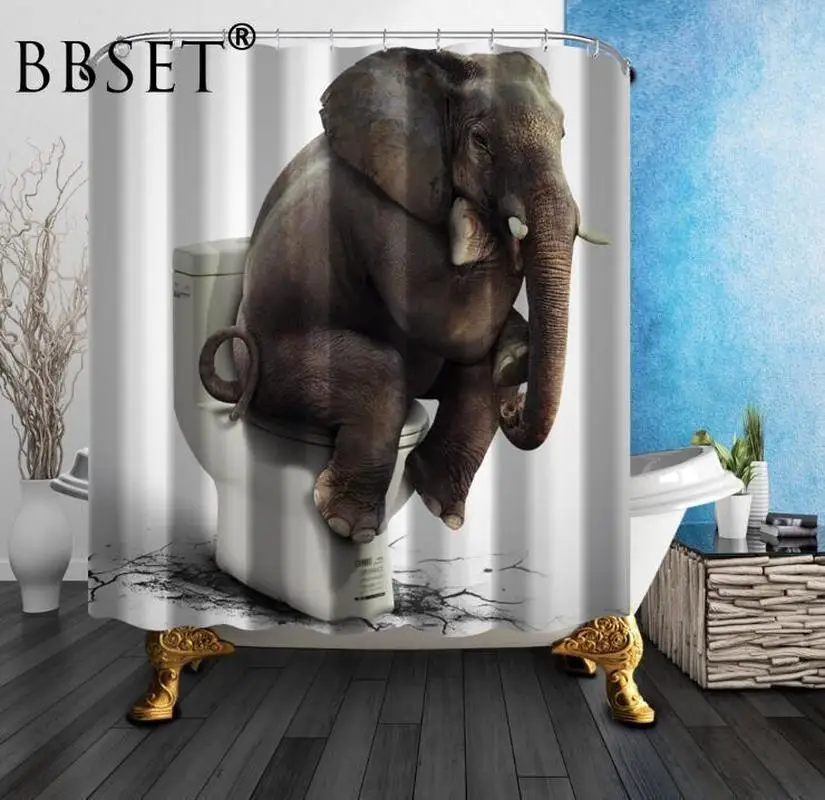 

BBSET Bathroom Shower Curtain Funny Elephant Pattern Bath Curtain Polyester Curtains Waterproof Shower Curtain for Bathroom