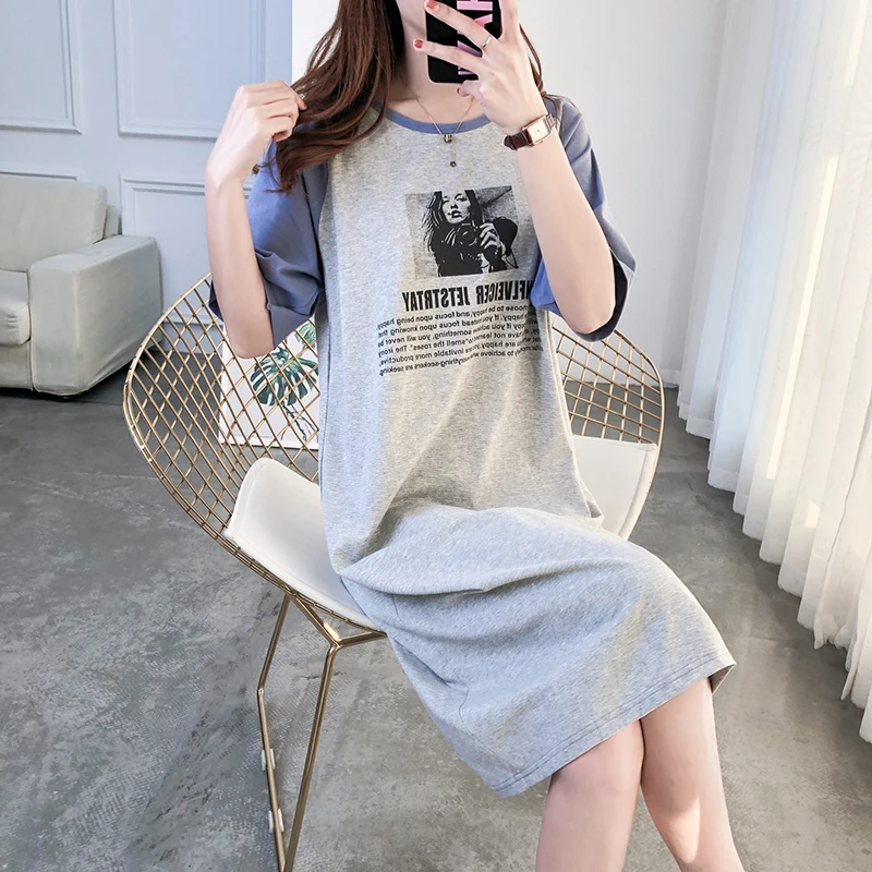 Размера плюс летние платья для женщин с коротким рукавом из чистого хлопка