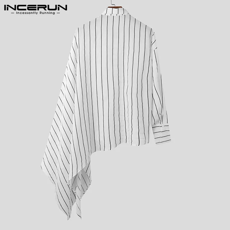 

Fashion Men Striped Shirt Long Sleeve Streetwear Lapel Button Cloak Tops Personality 2021 Casual Irregular Shirts S-5XL INCERUN