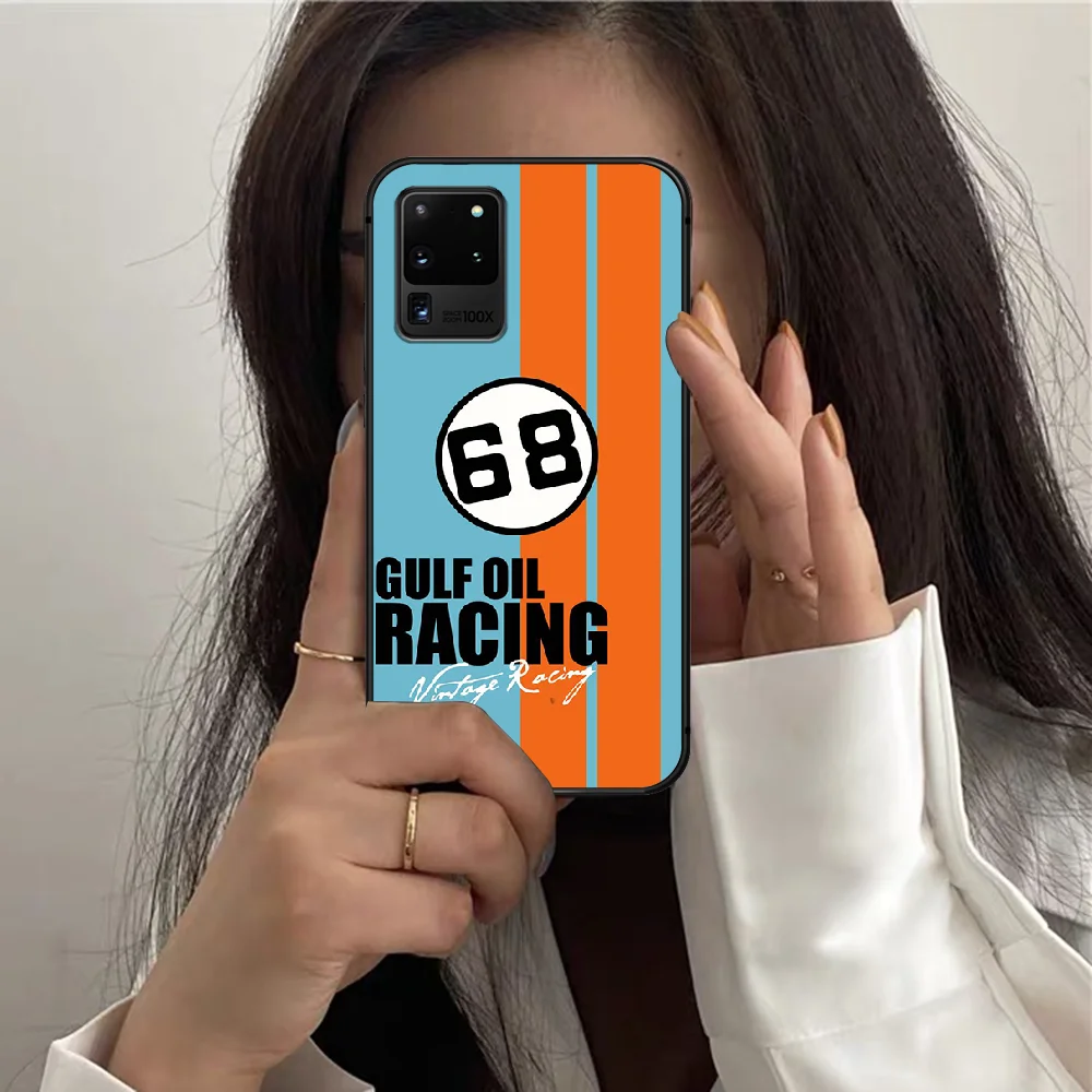 

Vintage ford Gulf Racing Phone Case For Samsung Galaxy S 7 21 Note 8 9 10 20 E FE Ultra Plus black Cell Silicone Back 3D Cover