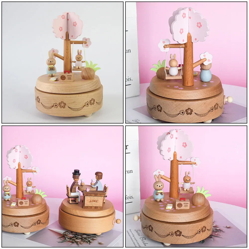 

1Pc Printing Rabbit Box Wooden Decorative Box Chic Easter Gift