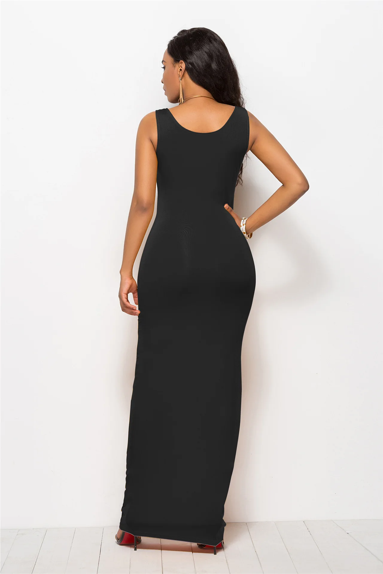 

2021 Summer Fashion Maternity Skirt Trolley Collar Long Thin Dress Sexy Elegant Women's Stretch Fabric Sleeveless Casual Wear