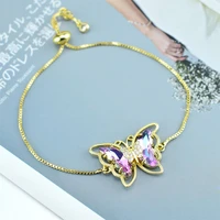 new girl rainbow crystal butterfly charm bracelet gold cz zircon adjustable ladies jewelry gift bracelet