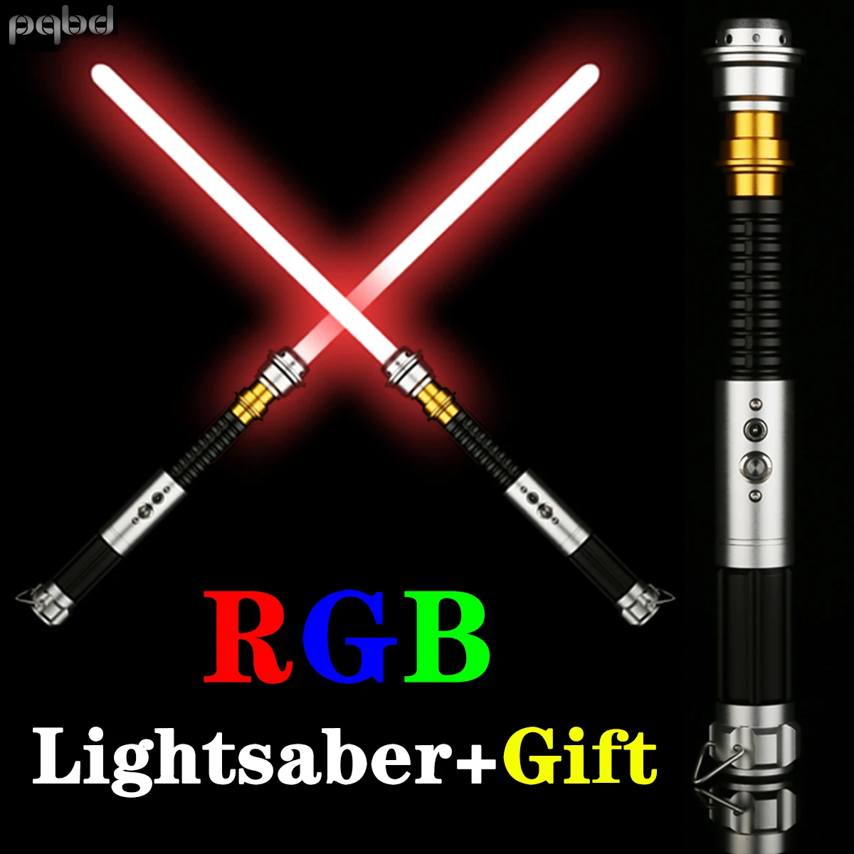 

pqbd RGB Lightsaber Metal Hilt Soundfonts Volume 5 Kinds of Sounds Flashlight Laser Sword LED Saber for Children Cosplay Toy