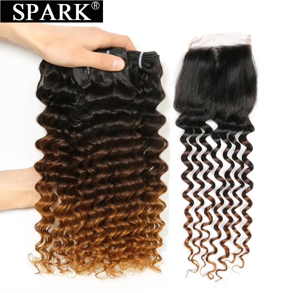 Spark человеческие волосы пучки волос с закрытием кружева эффектом деграде